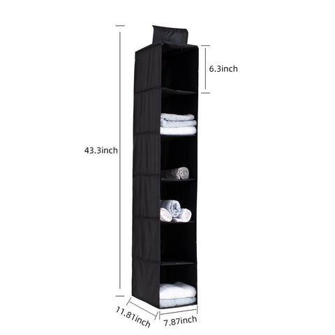 YINGGG 6-Shelf Hanging Wardrobe Organiser, Grey Non-Woven Fabric Storage Rack with 2 Wide Hook-and-Loop Straps for Sweaters, Shoes, Towels and Accessories