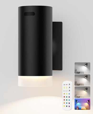 Battery Operated Wall Lights, Rechargeable Indoor Touch Dimmable with Remote Control, Magnetic Wall Sconce Lights, Black Wireless LED Decor Lighting, 3000mAh
