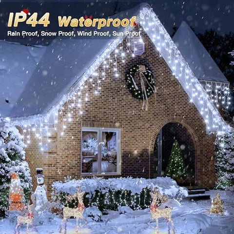 7.3M 216 LED Icicle Outdoor Christmas Lights – Cool White Hanging Fairy Lights for Roofs, Gutters, Windows & Walls - Give Your Home a Crisp Christmas Glow