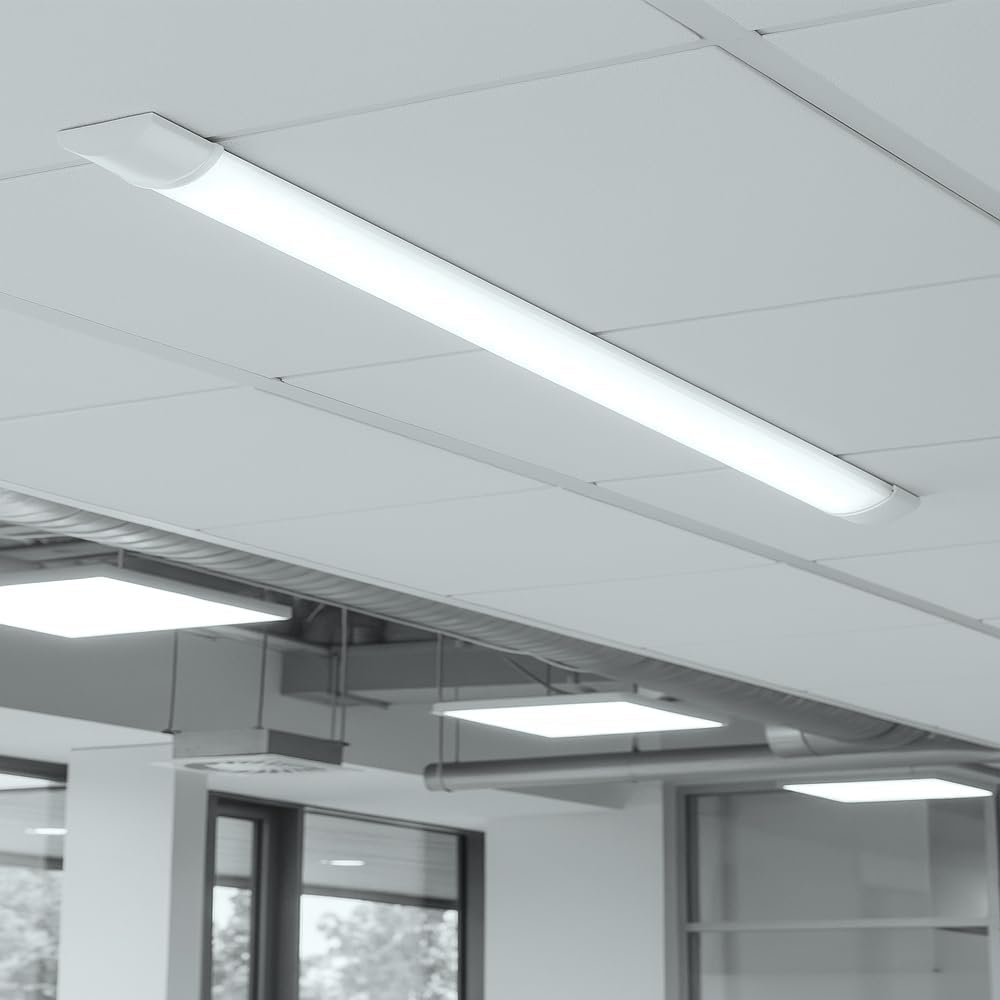 Ceiling with embedded lighting fixtures in an office setting