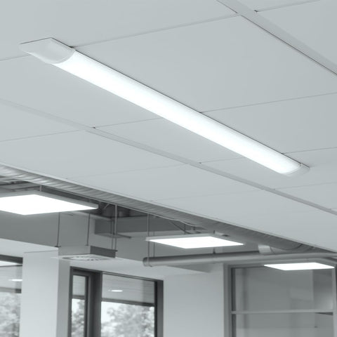 Ceiling with embedded lighting fixtures in an office setting