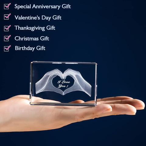 3D Crystal Love Cube Keepsake with Engraved Message, Romantic Valentine and Anniversary Gift for Him or Her