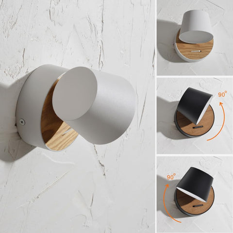Bedside Wall Light with Switch,White Led Reading Light for Bedroom,360°Rotatable 5w Led Wood Wall Lamp In Industrial Design, Retro Hardwired Wall Sconce for Bedroom, Hallway, Living Room, 1 Pack