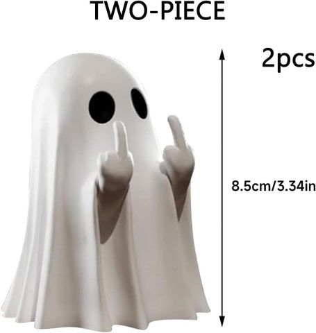 2 Pcs Halloween Middle Finger Ghost Decorations – Funny Black & White Table Ornaments for Spooky Parties, Haunted House Displays & Halloween Gifts
