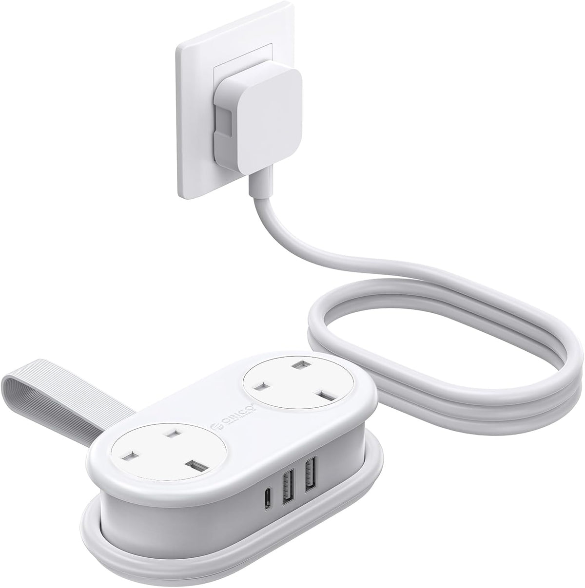 ORICO Travel Extension Lead with 3 USB Ports & 2 UK Sockets, Compact White Power Strip for Home, Office & Travel – Pack Less, Power More Wherever Life Takes You