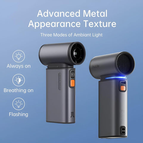 JISULIFE Portable Handheld Turbo Fan, 100 Speeds Adjustable Mini Personal Fan, 9000mAh USB Rechargeable Battery Operated, LED Display, Metal Shell with Accessories Gifts for Men Women Travel- Grey