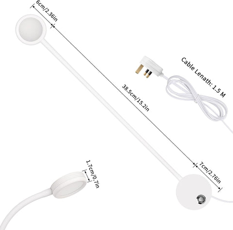 Measurement chart of a white lamp with labeled dimensions on a white background