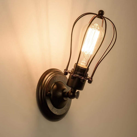 LULING Industrial Wall Sconce Vintage Lighting Adjustable Lamp Rustic Wire Metal Cage Oil Rubbed Wall Light Shade Edison Style Antique Fixture Porch Mirror