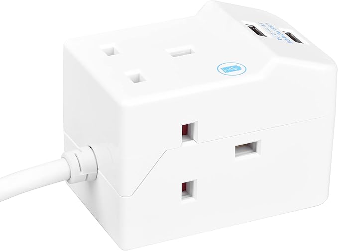 Three Socket Compact Extension Lead with Dual USB, 2m