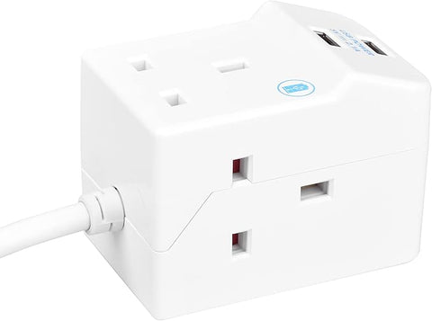 Three Socket Compact Extension Lead with Dual USB, 2m