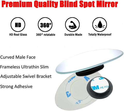 Ampper Oval HD Glass Blind Spot Mirror Pack of 2 – Frameless Adjustable Convex Rear View Mirror for Cars