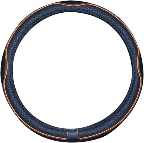 Microfiber Leather Car Steering Wheel Cover 15 Inch Black Orange