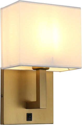 White Linen Wall Sconce - Set of 2 Fabric Wall Lights with Switch Design