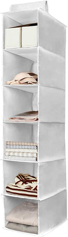 YINGGG 6-Shelf Hanging Wardrobe Organiser, Grey Non-Woven Fabric Storage Rack with 2 Wide Hook-and-Loop Straps for Sweaters, Shoes, Towels and Accessories