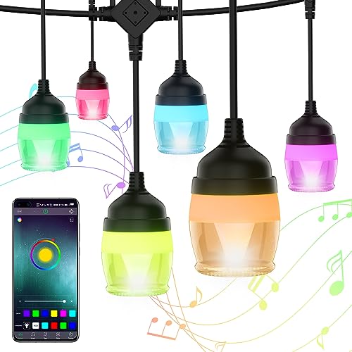 Outdoor 46FT LED String Lights,14M 16 RGB Bluetooth Fairy Lights Dimmable Warm White Bulbs,IP65 Waterproof Smart APP Control Garden Lights for Patio,Bedroom,Party Decorations