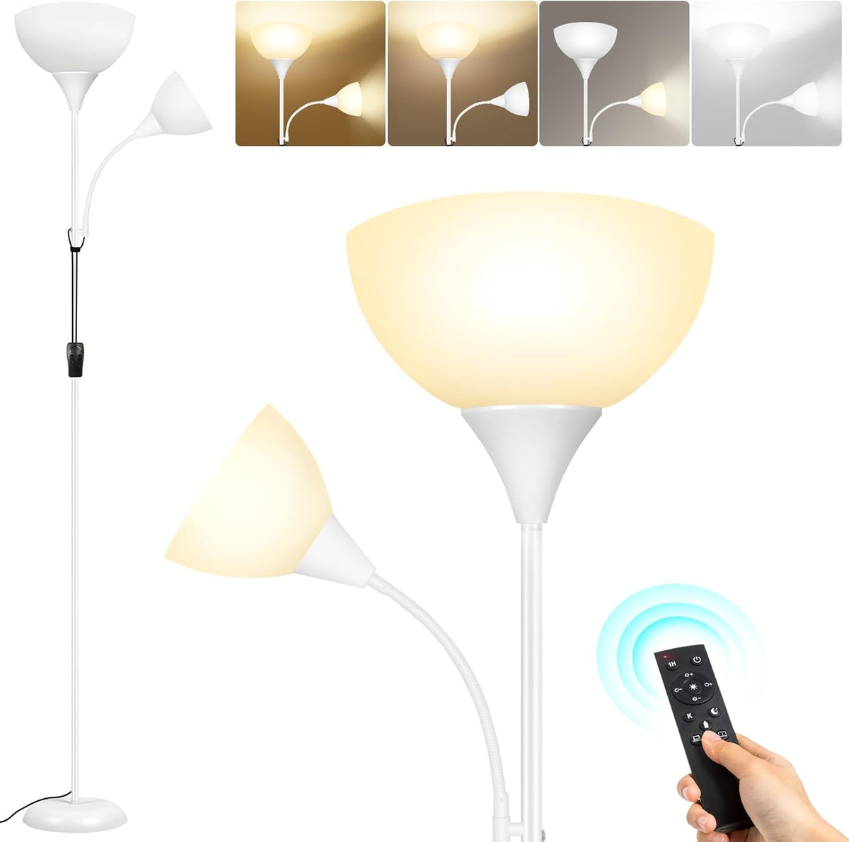 Mother and Child Floor Lamp with Remote Control, Uplighter Floor Lamp with Reading Lamp, Dimmable & 3000K-6000K Color Temperatures, Tall Standing Lamp for Living Room, Bedroom, Office