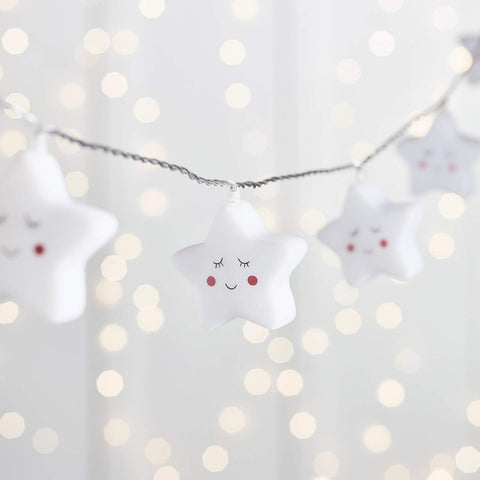 12 Star Battery Operated Children's String Fairy Lights Bedroom Nursery Warm White LED 2.2m with Timer