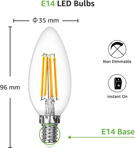 E14 LED Candle Bulb 4W Warm White 2700K Clear Filament