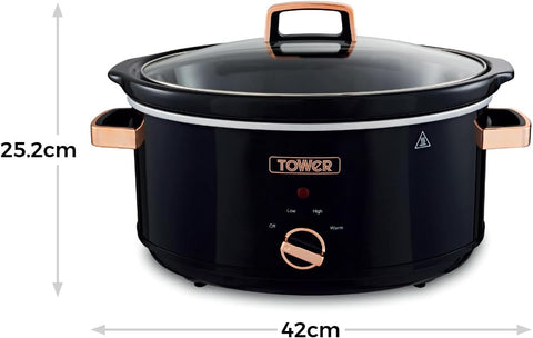 Infinity 6.5L Slow Cooker with 3 Heat Settings & Keep Warm Function, 270W Power, Stainless Steel Pot, Black and Rose Gold