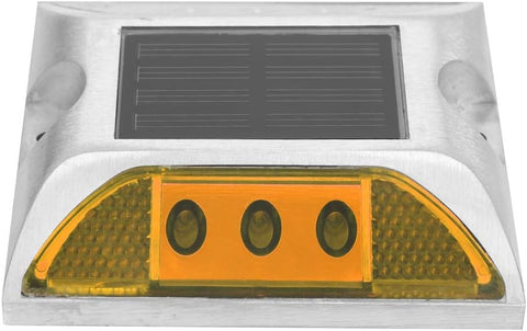 Tiiyee Ground Lights,led Solar Power Ground Marker Road Reflector Waterproof Outdoor Driveway Road Highway Spike Automatic Lamp Warning Step Long Viewing Distance for Dock Sidewalk Garde (yellow)