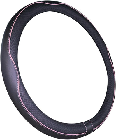 Microfiber Leather Car Steering Wheel Cover 15 Inch Black Pink