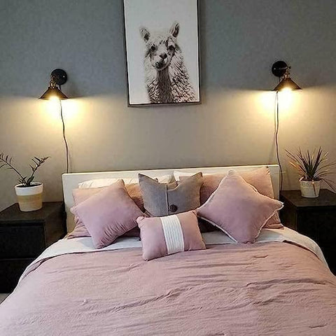 DC VOLTAGE Industrial Plug in Wall Light Fixture, Vintage 2m Fabric Cable 3 Pin Wall Mounted Sconce Adjustable Arm 180º LED E27 Base Antique Retro Metal 22cm Shade for Bedside Kitchen