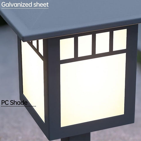 Retro Landscape Path Light, Vintage Chinese Style Bollard Lantern Gray Galvanized Steel E26 Base, IP65 Waterproof Outdoor Pathway Lighting for Garden Courtyard Walkway Patio(60CM)