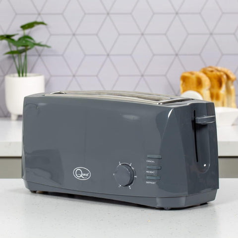 4 Slice Toaster Grey – Extra Wide Long Slots for Bagels and Crumpets – 6 Browning Settings – Reheat, Defrost & Cancel