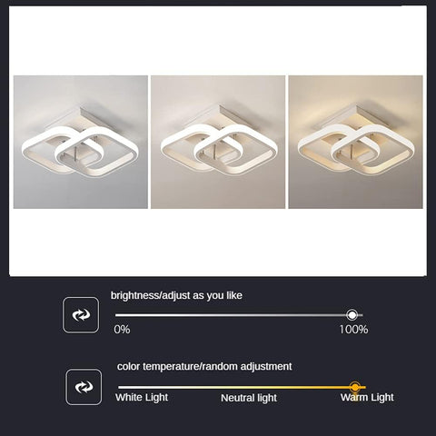 Ceiling light fixture with brightness and color temperature adjustment options.