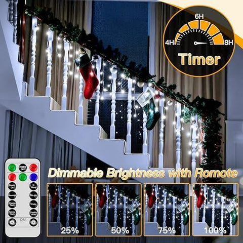 7.3M 216 LED Icicle Outdoor Christmas Lights – Cool White Hanging Fairy Lights for Roofs, Gutters, Windows & Walls - Give Your Home a Crisp Christmas Glow