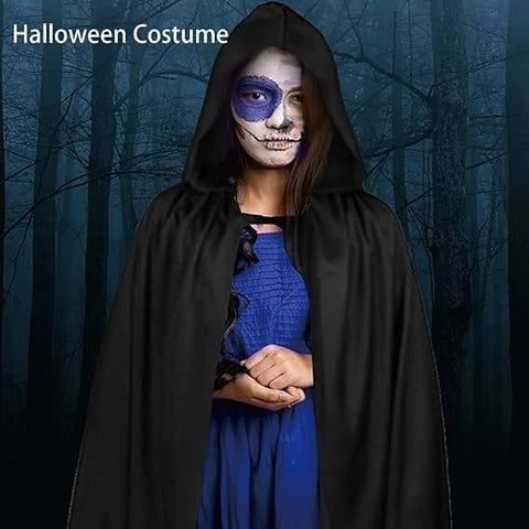 Black Hooded Cape 140cm – Adult Halloween Grim Reaper Cloak for Vampire, Wizard & Cosplay Costumes, Flowing Black Fancy Dress Costume Accessory
