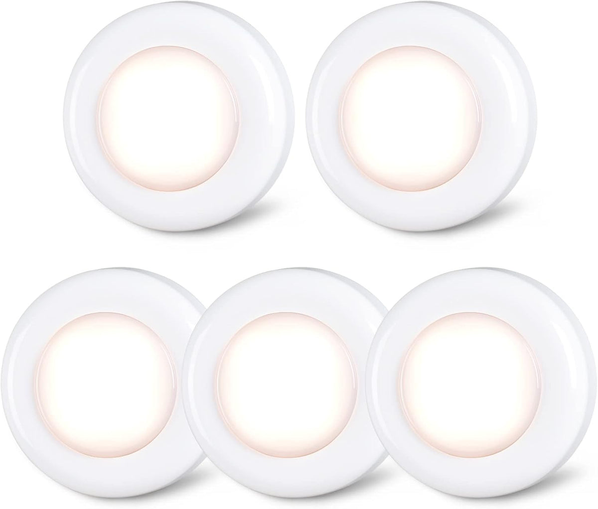 STAR-SPANGLED 2.8” Stick-On Puck Lights 5 Pack – Warm White Battery Operated LED Push Lights for Cupboards, Wardrobes & Dark Spaces - Brighten the Corners You Usually Overlook