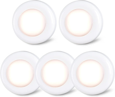 STAR-SPANGLED 2.8” Stick-On Puck Lights 5 Pack – Warm White Battery Operated LED Push Lights for Cupboards, Wardrobes & Dark Spaces - Brighten the Corners You Usually Overlook