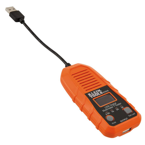 Klein Tools ET910 USB-A Power Meter Tester – Digital Voltage Current Capacity Energy Resistance Monitor 3–20V DC with Built-in Load Testing 0.5A–3A for USB Fast Charge & QC Ports