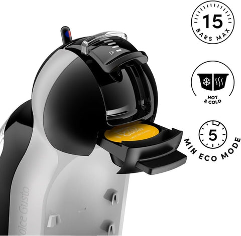 Mini-Me Automatic Coffee Machine by De’Longhi Black & Arctic Grey – Compact Coffee Disc System with 15 Bar Pressure & Eco Mode