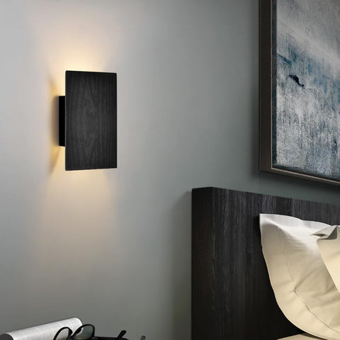 Wall Lamp, Wood, Black Indoor Wall Light with Switch, Vintage Night Light LED Warm White, Wall Lamps in Modern Design for Bedroom, Living Room, Hallway, Staircase, Retro Bedside Lamp, 8W, 1