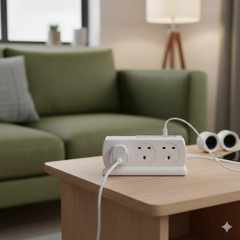 Masterplug Heavy Duty Six Socket Switched Surge Protected Extension Lead with 2 USB Ports, 2 Metre, White