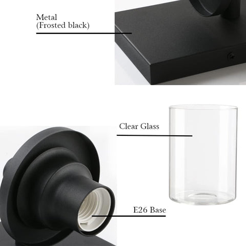 Modern Black Glass Cylinder Wall Sconce E27