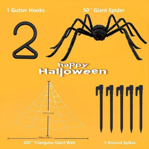 Giant Halloween Spider Web Decoration with 59-Inch Giant Spider – 200-Inch Triangular Spider Web for Indoor & Outdoor Haunted House, Garden, Party & Halloween Displays