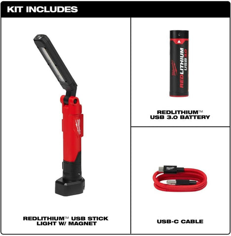 MILWAUKEE REDLITHIUM USB STICK LIGHT RED PORTABLE CORDLESS LED WORK LIGHT – ALUMINIUM BODY 4V RECHARGEABLE INSPECTION LIGHT