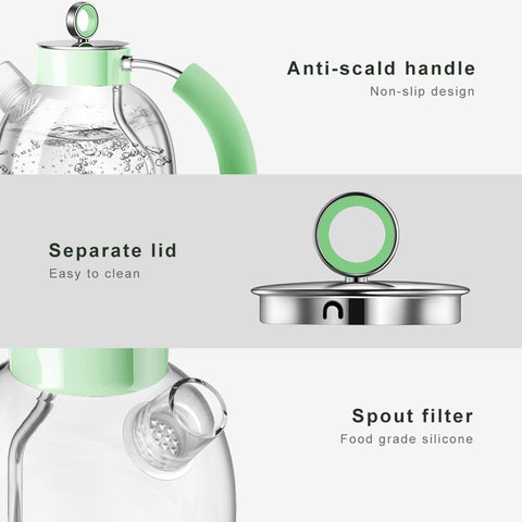 1.5L Glass Electric Kettle – Fast Boil Tea Heater & Hot Water Boiler, BPA-Free, Auto Shut-Off & Boil-Dry Protection – Green