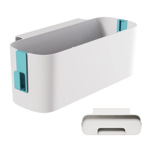 2 Pack Bedside Hanging Storage Organiser Baskets with 2 Detachable Hooks Each, White Plastic Bed Shelf for Phones, Books & Accessories