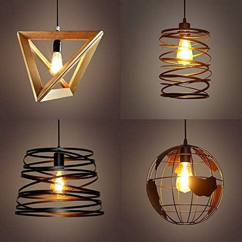 Four different pendant lights on a gray background