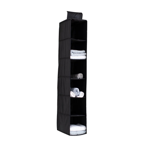 YINGGG 6-Shelf Hanging Wardrobe Organiser, Grey Non-Woven Fabric Storage Rack with 2 Wide Hook-and-Loop Straps for Sweaters, Shoes, Towels and Accessories