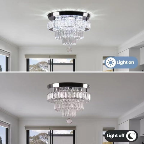 Modern Crystal LED Ceiling Light, 11.8" Round Flush Mount Chandelier
