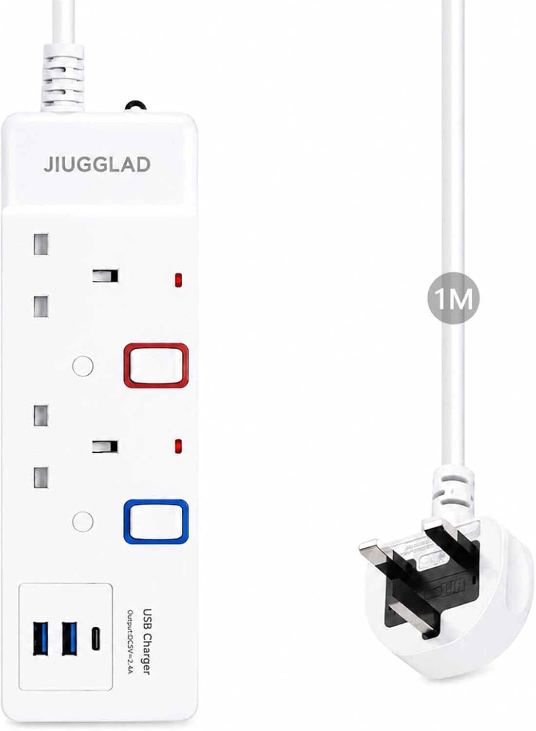 1 Metre Extension Lead with USB Slots – 2 Gang Power Strip with 2 USB-A & 1 USB-C Ports - Keep Everyday Charging Neat, Close & Ready