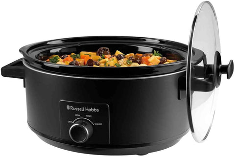 Russell Hobbs Slow Cooker 7L – 320W Large Capacity, 3 Heat Settings, Stainless Steel, Dishwasher Safe, Matte Black, Cool Touch Handles