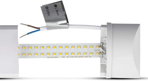 LED light bulb assembly with visible LEDs and wiring on a white background