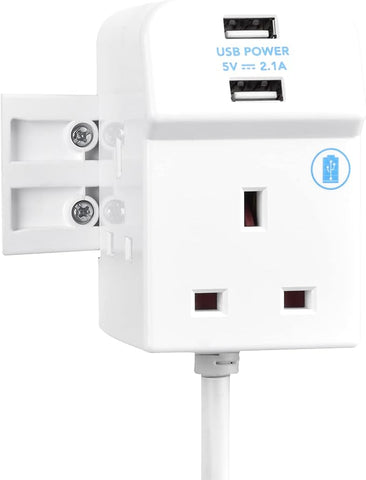 Three Socket Compact Extension Lead with Dual USB, 2m