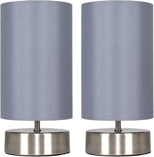 Pair of - Modern Chrome Touch Dimmer Bedside Table Lamp with Pink Cylinder Light Shades